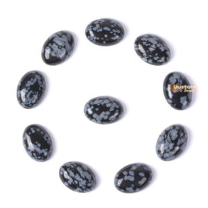 18mm Snowflake obsidian gemstone oval flatback cab cabochon