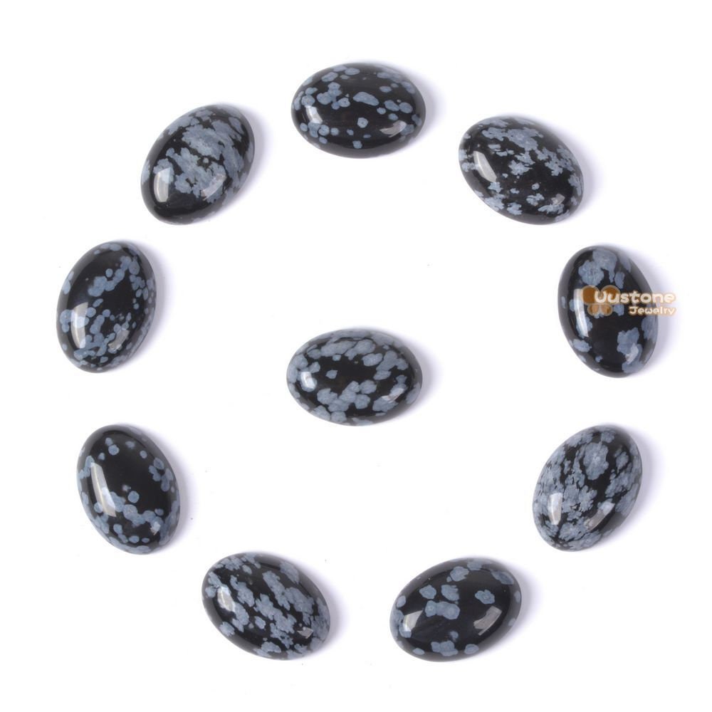 18mm Snowflake Obsidian Gemstone Oval Flatback Cab Cabochon