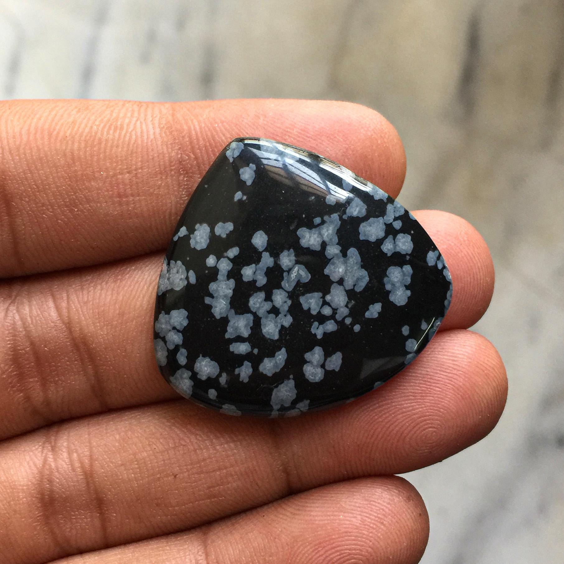 Natural Snowflake Obsidian Heart Shape Loose Cabochon Gemstone For Jewelry Making Pendant Ring Necklace : 32x35x6- 49ct.