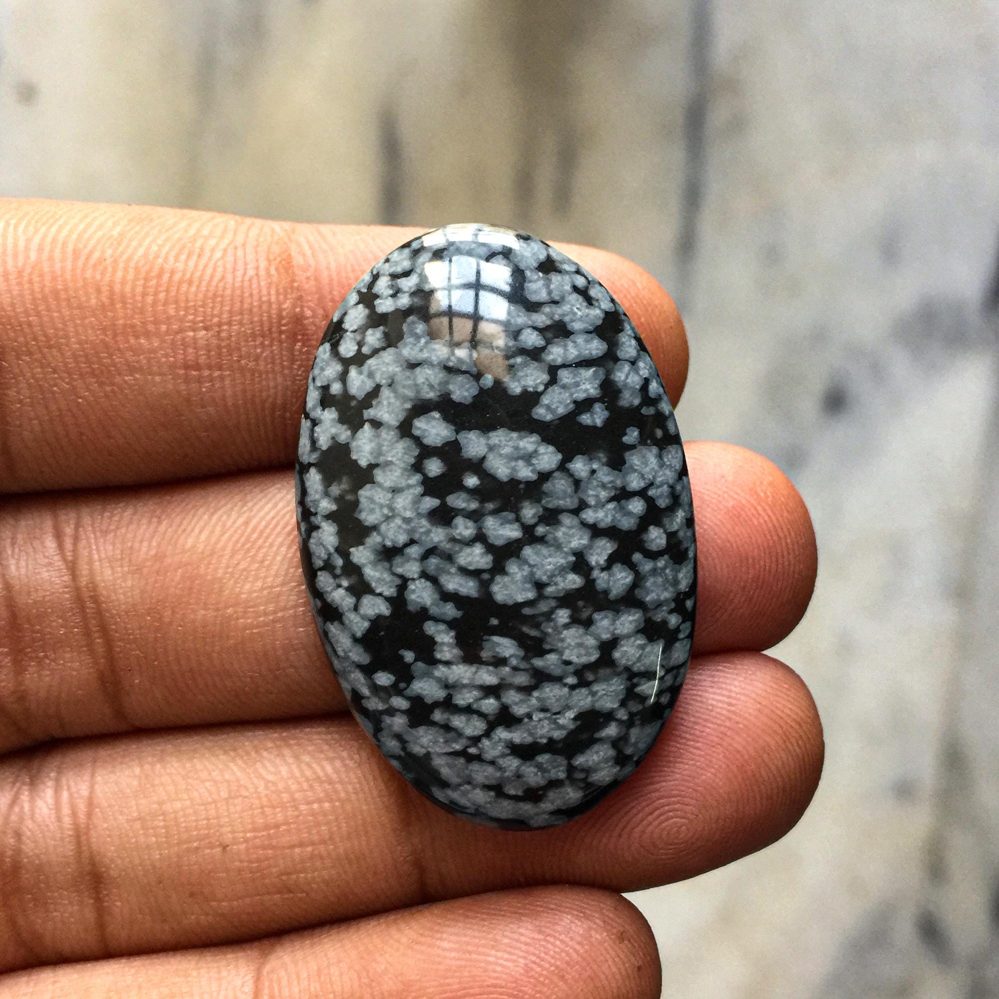 Natural Snowflake Obsidian Smooth Oval Shape Loose Cabochon Gemstone For Jewelry Making Pendant Ring Necklace : 40x26x6.5- 52ct.