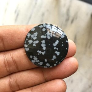 Natural Snowflake Obsidian Smooth Round Shape Loose Cabochon Gemstone For Jewelry Making Pendant Ring Necklace : 34x34x5.5- 49CT.