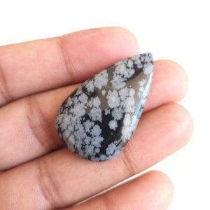 Snowflake Obsidian Cabochon: Pear Stone Gemstone for Pendant (38x23x5 MM)