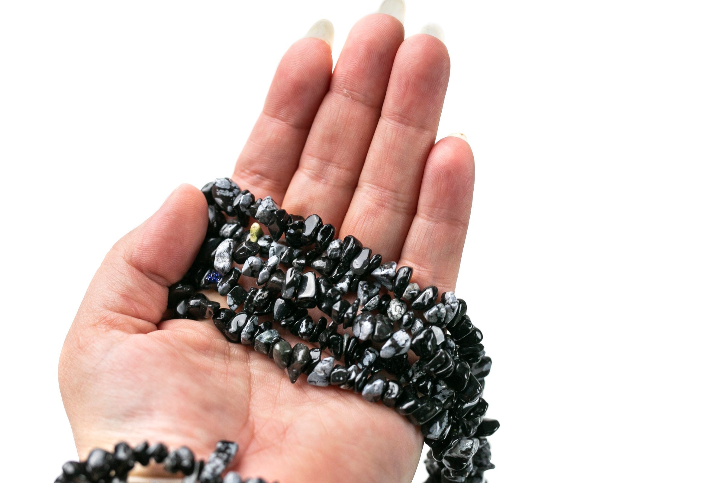 30" Natural Snowflake Obsidian Chip Crystal Beads - Gemstone Beads