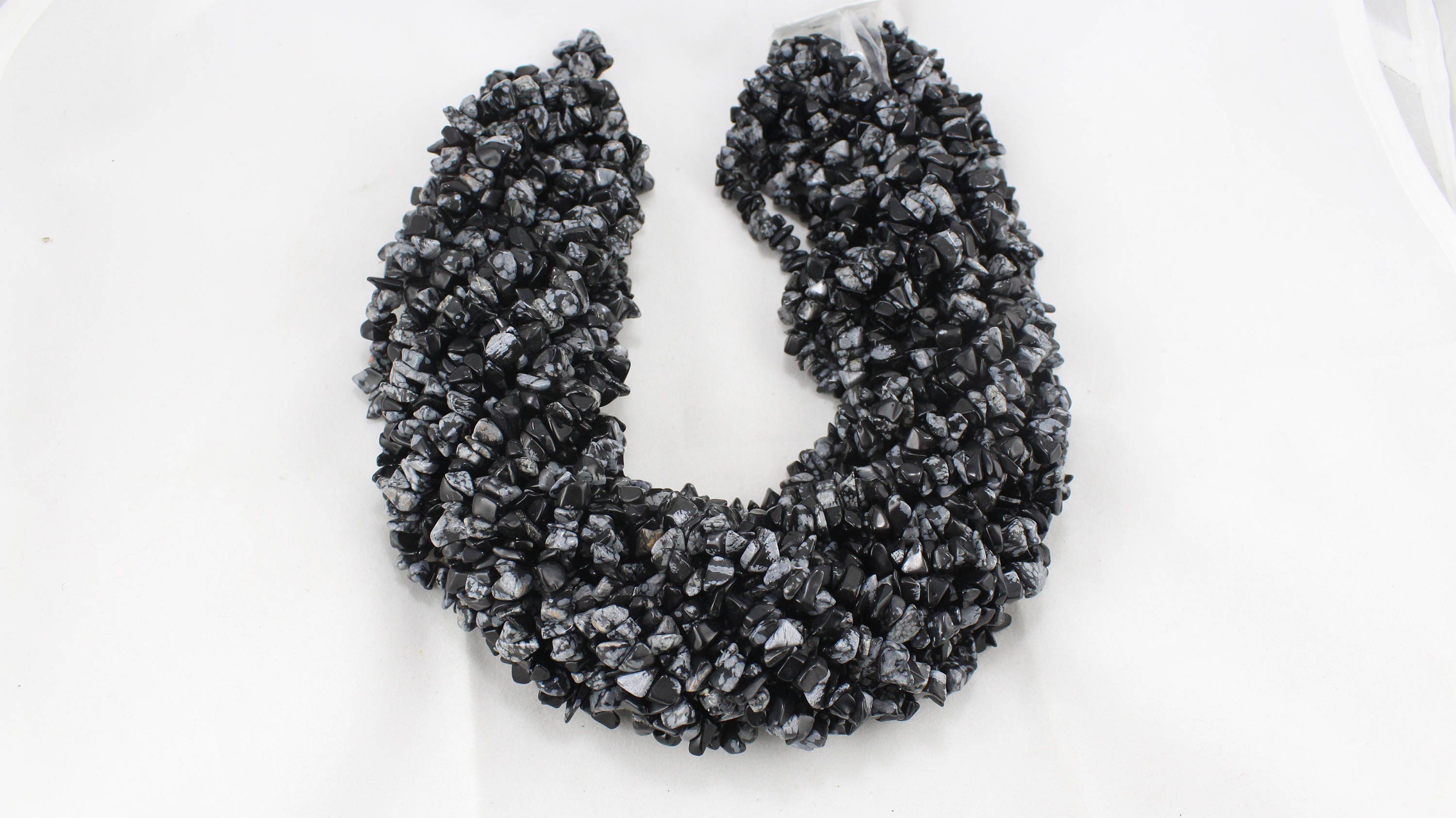 Snowflake Obsidian Chip Beads, 5 Strands, 36 Inch