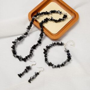 Snowflake Obsidian Chips Beads Size 5-8mm Jewelry Set Bracelet Earrings Necklace Snowflake Obsidian Chips Beads Size 5-8mm Jewelry Set Bracelet Earrings Necklace