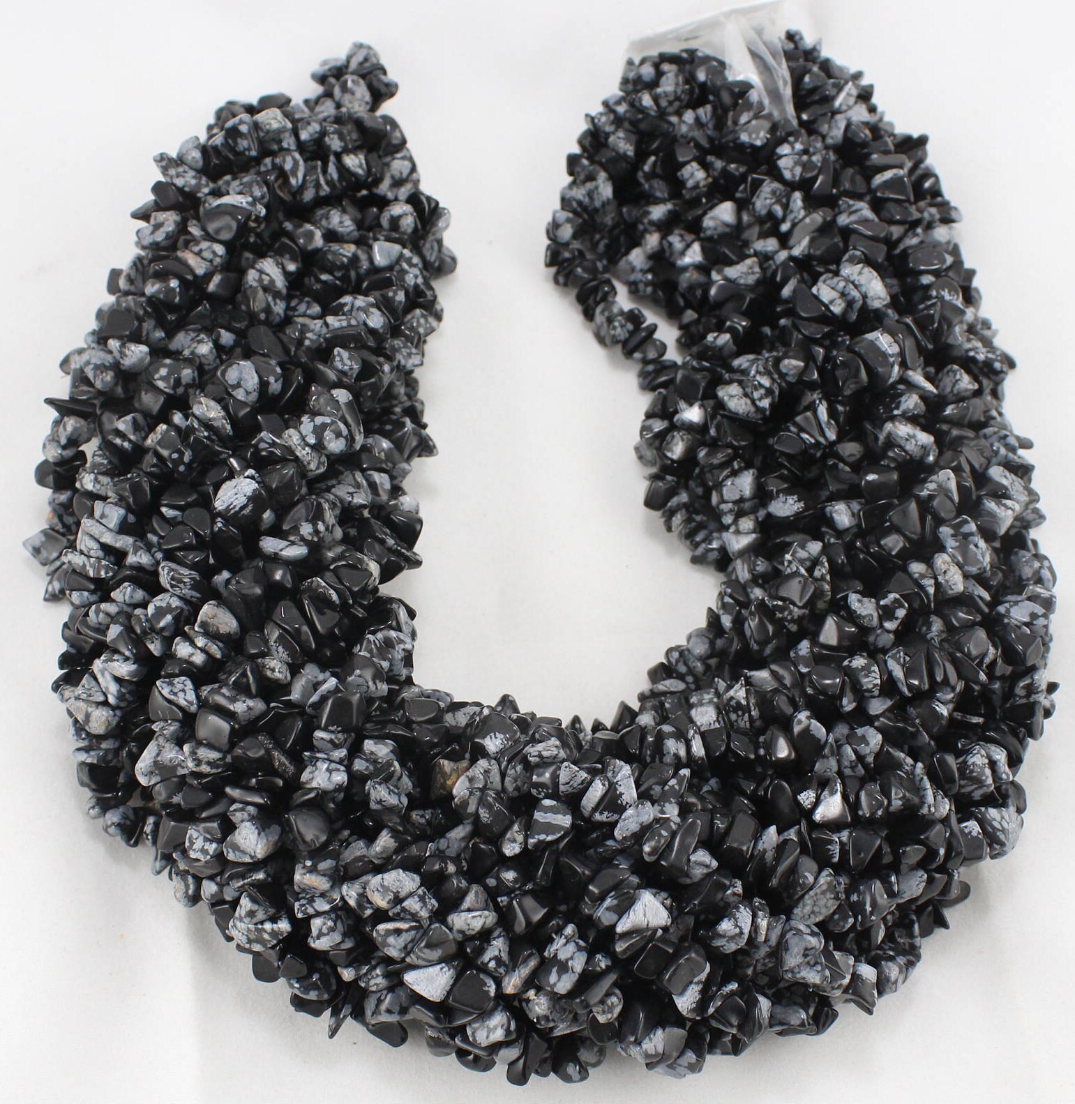Pack Of 10 Strands- Quantity Pack- Snowflake Obsidian Uncut Chips Beads, 36 Inches Strand For Making Jewelry