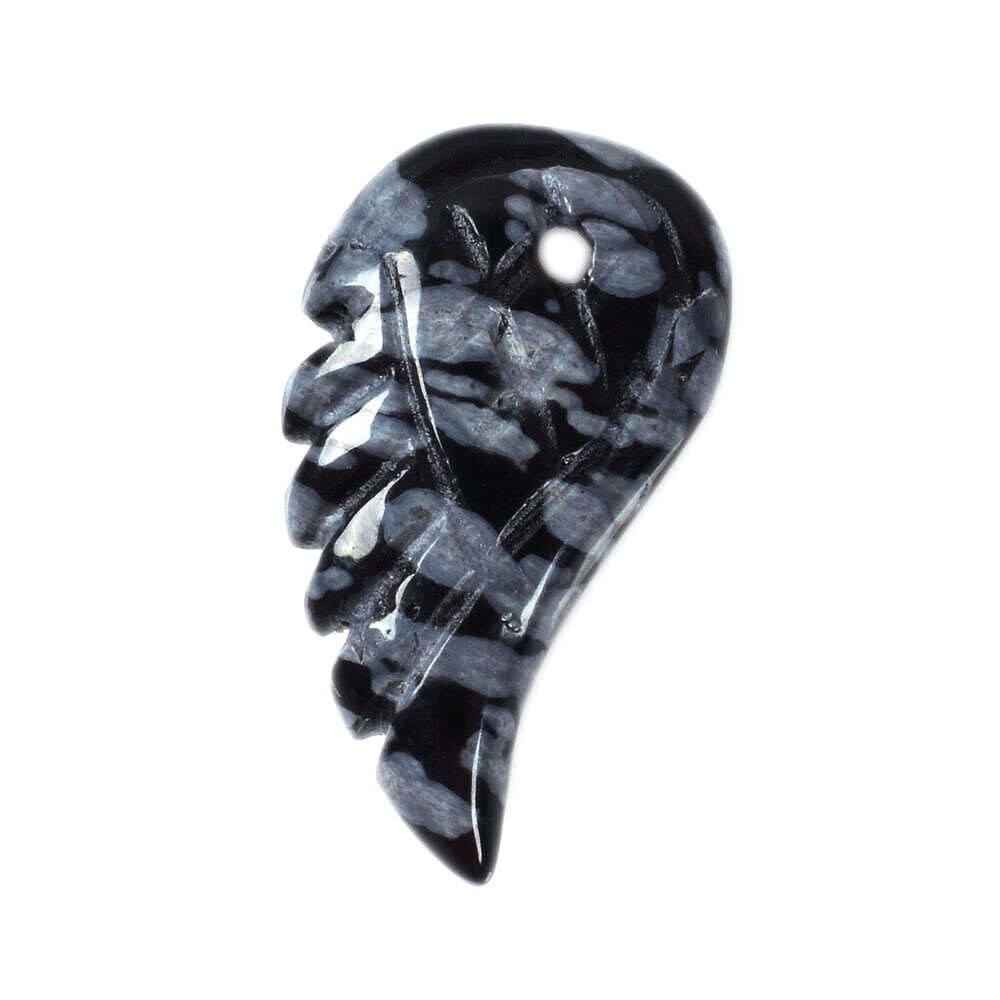18mm Carved Snowflake Obsidian Angel Wing Earrings Loose Bead (both Sides Carved)