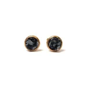Snowflake Obsidian Crushed Stone Rose Gold Plated Stainless Steel 6mm Stud Earrings