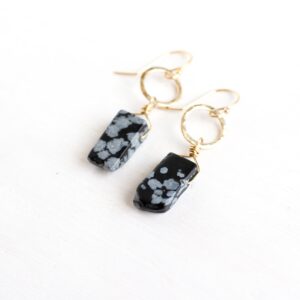 Snowflake Obsidian Earrings Gold, Real Obsidian, Gemstone Jewelry, Sagittarius Scorpio Crystal, Empath Protection Stone, Volcanic Glass