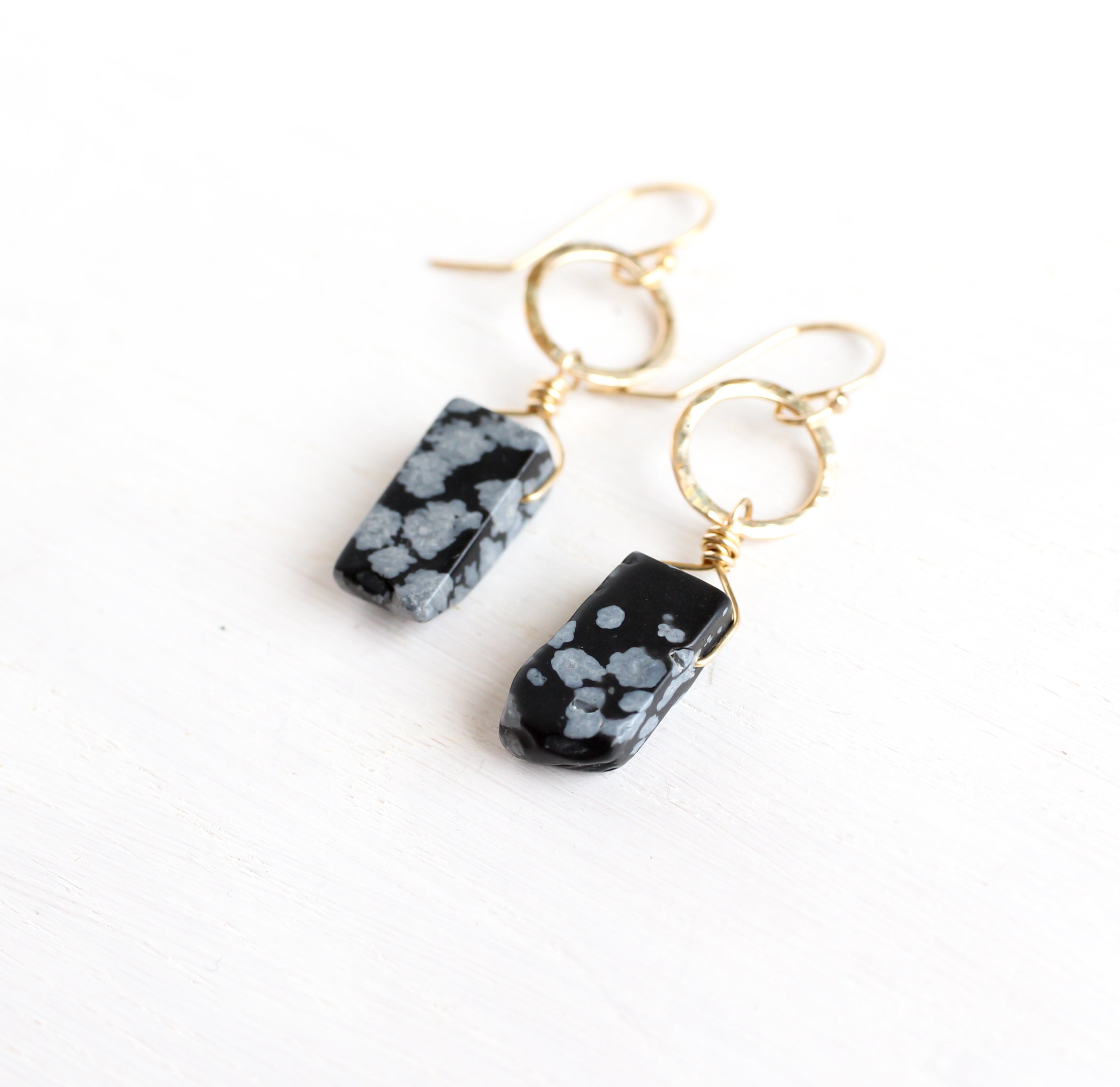 Snowflake Obsidian Earrings Gold, Real Obsidian, Gemstone Jewelry, Sagittarius Scorpio Crystal, Empath Protection Stone, Volcanic Glass