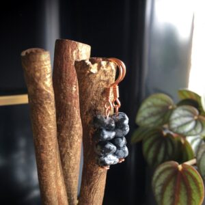 Handmade Copper Snowflake Obsidian Dangle Earrings