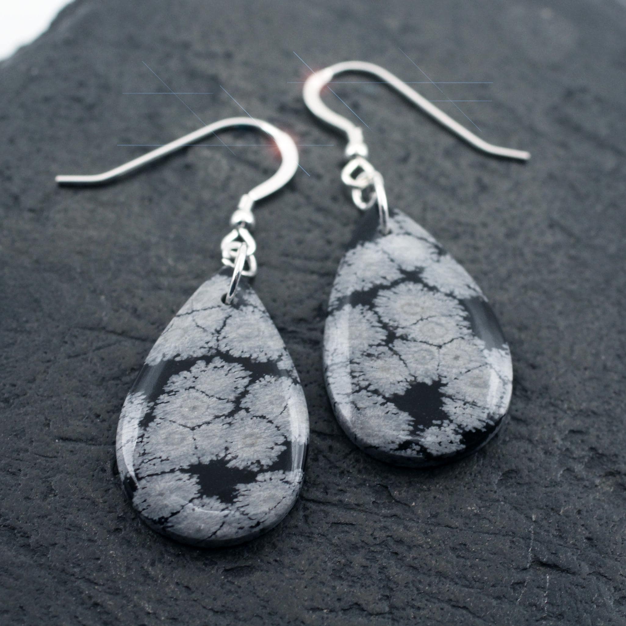Midnight Storm - Snowflake Obsidian Sterling Silver Earrings