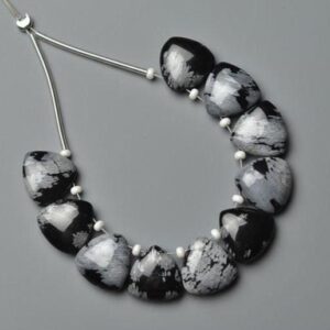 Natural Snowflake Obsidian Smooth Beads 10mm Trillion Drilled Cabochon Snowflake Obsidian Beads Gemstone Beads Earring Making Beads No5417