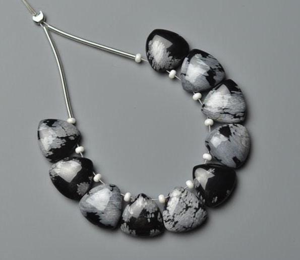 Natural Snowflake Obsidian Smooth Beads 10mm Trillion Drilled Cabochon Snowflake Obsidian Beads Gemstone Beads Earring Making Beads No5417