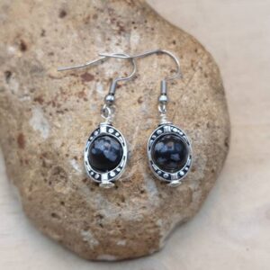Oval Frame Snowflake Obsidian Earrings. Reiki Jewelry Uk. Virgo Jewelry. Silver Plated 8mm Stone Dangle Drop Earrings