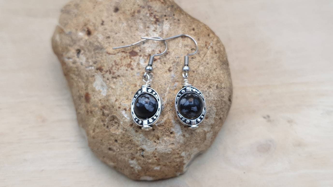 Oval Frame Snowflake Obsidian Earrings. Reiki Jewelry Uk. Virgo Jewelry. Silver Plated 8mm Stone Dangle Drop Earrings Oval Frame Snowflake Obsidian Earrings. Reiki Jewelry Uk. Virgo Jewelry. Silver Plated 8mm Stone Dangle Drop Earrings