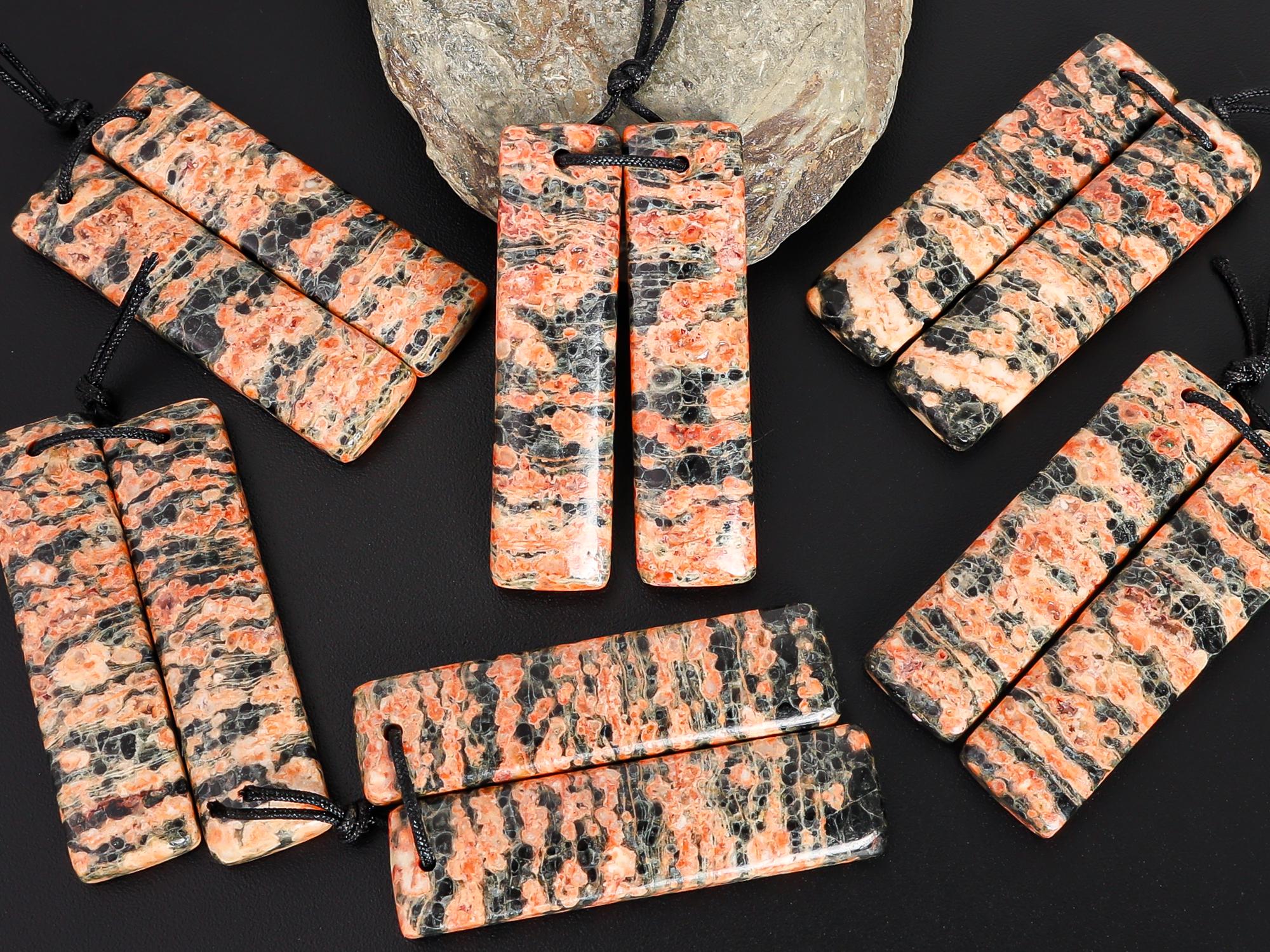 Pink Black Snowflake Obsidian Rectangle Earring Pair Grade Aa Drilled Matched One Of A Kind Natural Gemstone