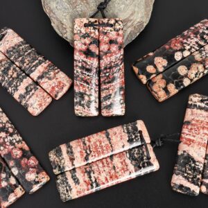 Pink Black Snowflake Obsidian Rectangle Earring Pair Grade AA Drilled Matched One of a Kind Natural Gemstone