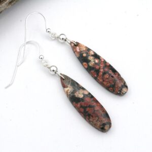 Red Snowflake Obsidian Teardrop Earrings With Sterling Silver