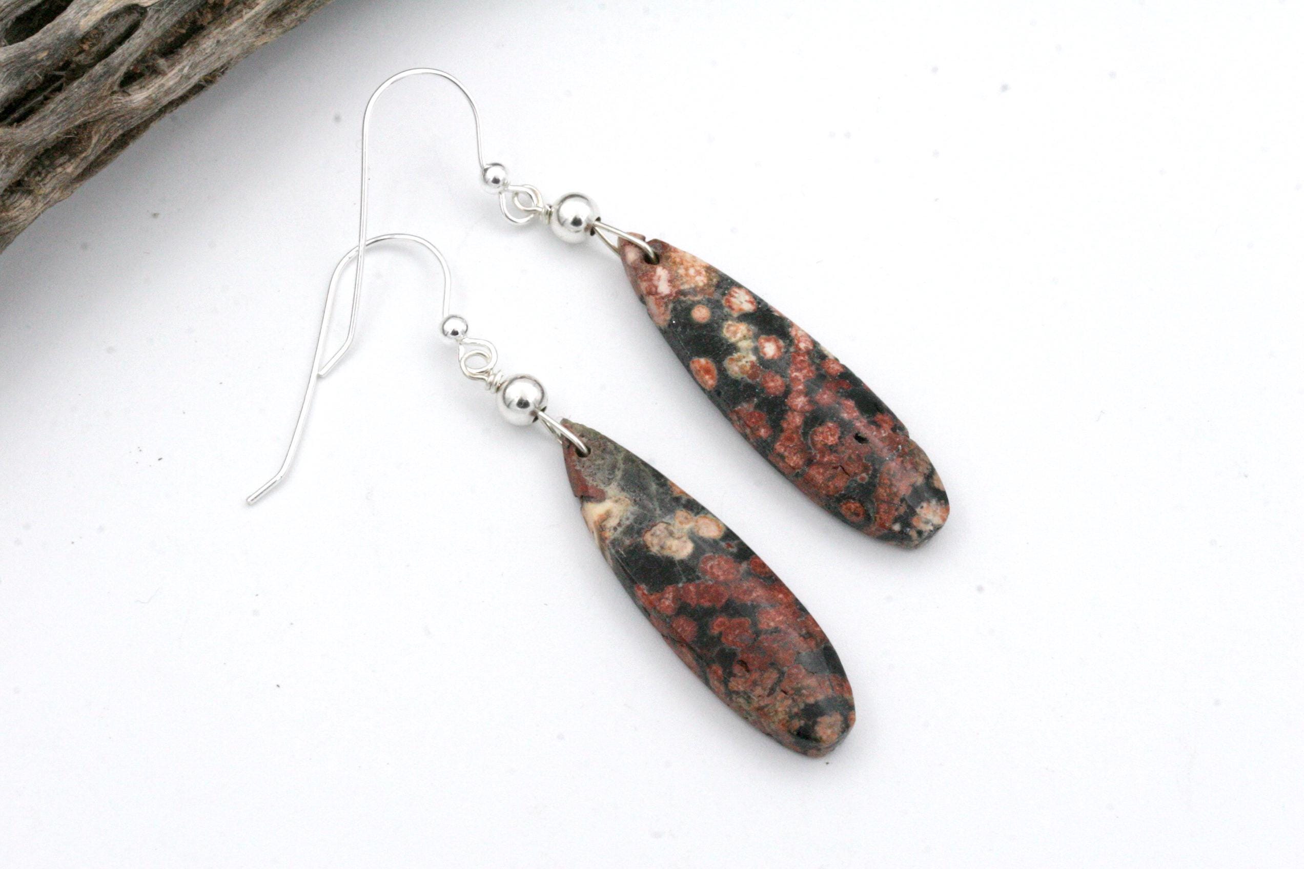 Red Snowflake Obsidian Teardrop Earrings With Sterling Silver Red Snowflake Obsidian Teardrop Earrings With Sterling Silver