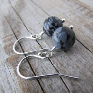 Snowflake Obsidian Earrings, Small And Simple, Lightweight Semi Precious Stone, Dangle Earrings