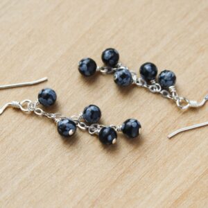 Snowflake Obsidian Earrings: Sterling Silver Dangle Cluster