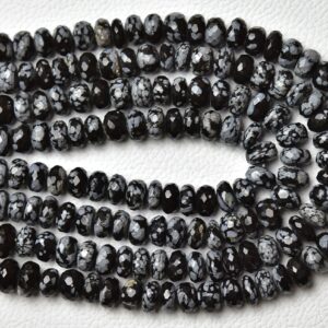 10 Inches Strand Natural Snowflake Obsidian Rondelle Bead 8.5mm to 10mm Faceted Rondelle Bead Gemstone Beads Snowflake Obsidian Beads No6527