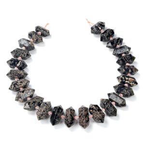 30x12-23x10mm Mexican Red Snowflake Obsidian Gemstone Gradated Center Drilled Faceted Points Loose Beads 15.5 Inch Full Strand(80016546-s17)