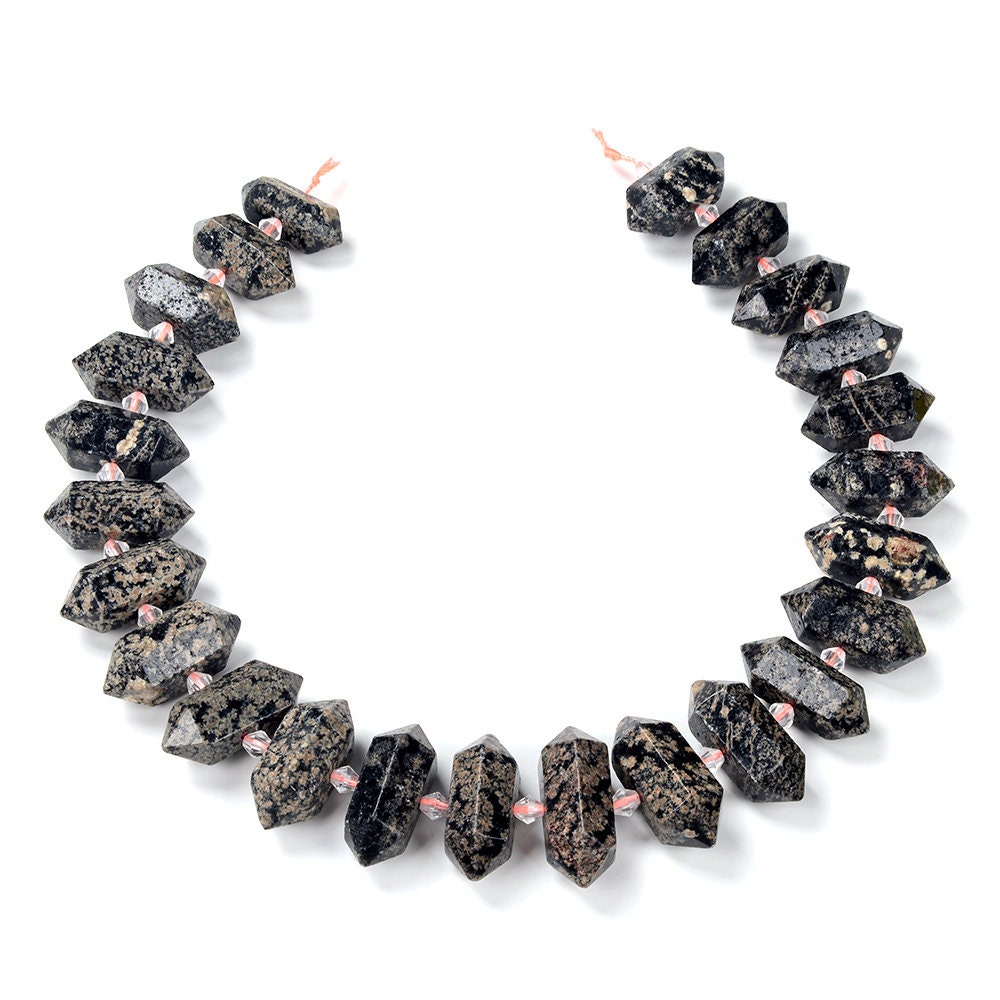 30x12-23x10mm Mexican Red Snowflake Obsidian Gemstone Gradated Center Drilled Faceted Points Loose Beads 15.5 Inch Full Strand(80016546-s17)