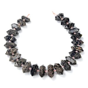 30x12-23x10mm Mexican Red Snowflake Obsidian Gemstone Gradated Center Drilled Faceted Points Beads 15.5 Inch Full Strand (80016546-s17)