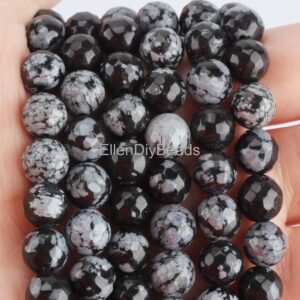 4-12mm Faceted Black Snowflake Obsidian Gemstone, Diy Jewelry Making, Loose Bead Strand, Wholesale Beads, Beading Supplies--15inches--qm0020
