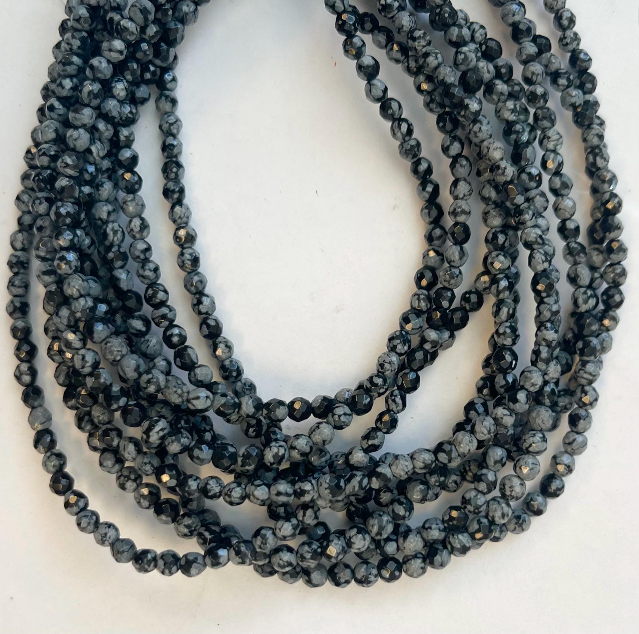 Snowflake Obsidian 4mm Faceted Round Gemstone Beads-~ -15.5 Inch Strand-
