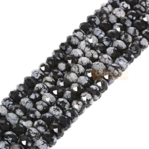 Snowflake Obsidian 7mm to 8mm Faceted Rondelle Spacer Loose Beads 15 Inch for Jewelry Making Beads