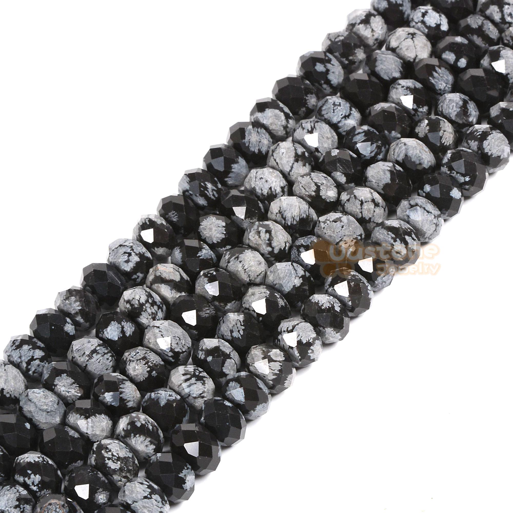 Snowflake Obsidian 7mm To 8mm Faceted Rondelle Spacer Loose Beads 15 Inch For Jewelry Making Beads