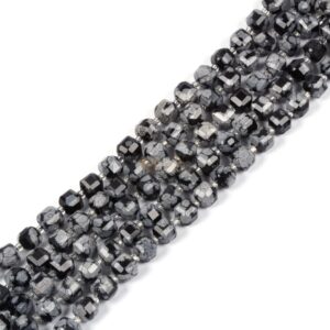 Snowflake Obsidian 8mm Natural Gemstone Faceted Cube Dice Square Beads Strand 15.5 inch Micro Faceted Laser Diamond Cut Beads