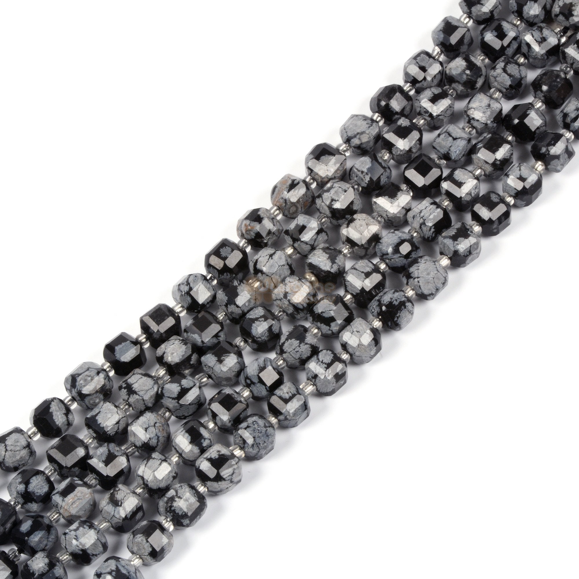 Snowflake Obsidian 8mm Natural Gemstone Faceted Cube Dice Square Beads strand 15.5 Inch Micro Faceted Laser Diamond Cut Beads