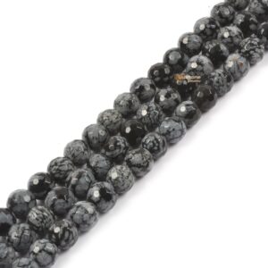 8MM Faceted snowflake obsidian round ball loose beads gemstone bead jewelry making handmade strand