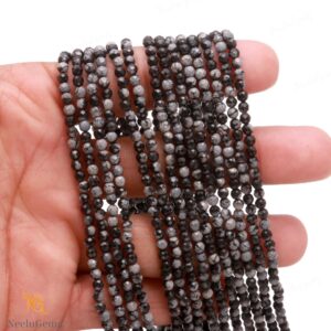 Aaa Snowflake Obsidian 3mm Beads, Micro Faceted Rondelle, 13 Inch Black & Grey Volcanic Stone Strand, Diy Jewelry Making, Natural Gemstone