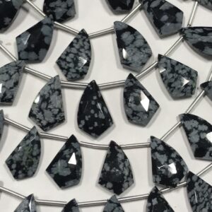 Snowflake Obsidian Faceted Claw Gemstone Beads - 8 Inch Strand