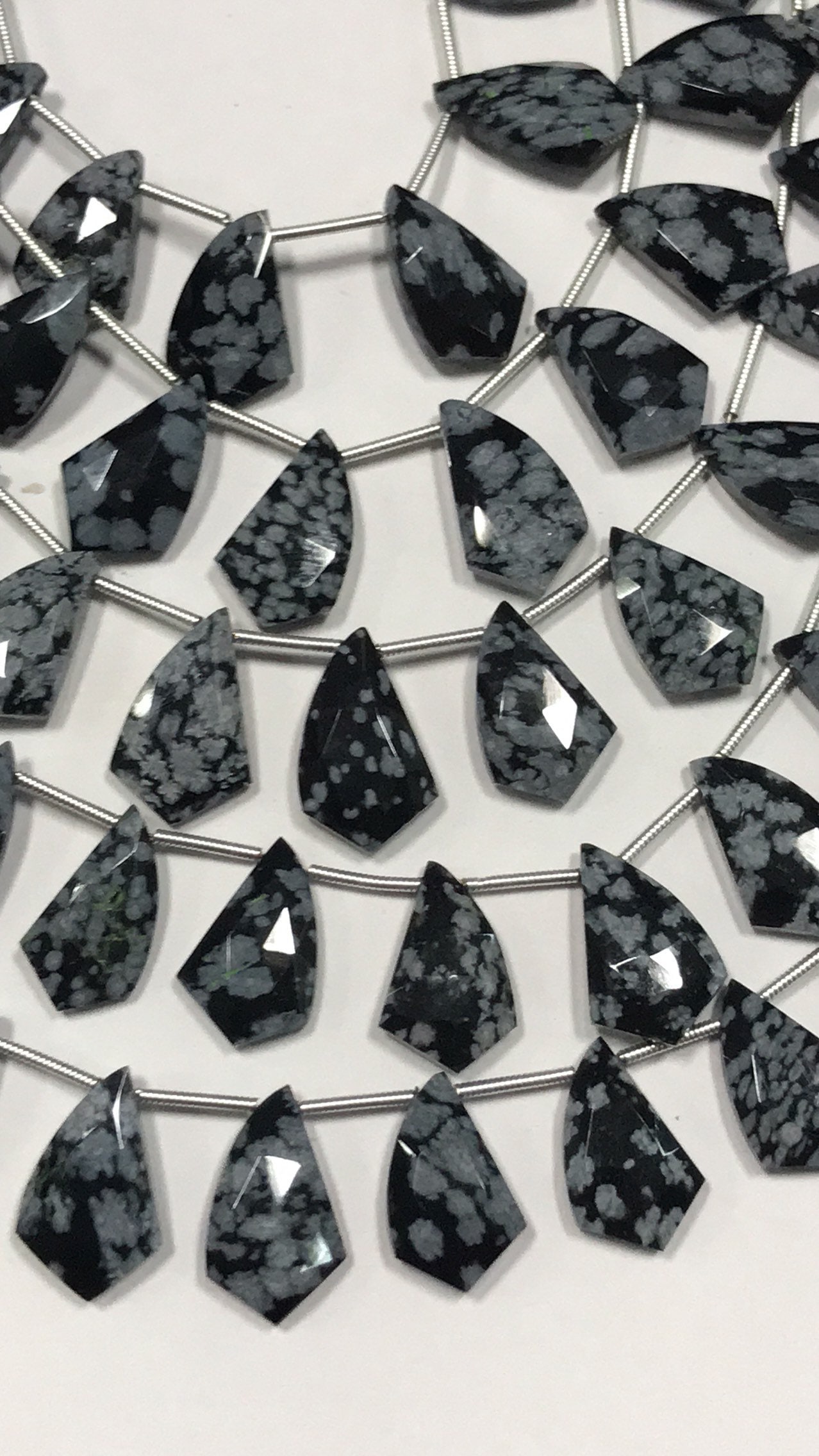 Snowflake Obsidian Faceted Claw Gemstone Beads - 8 Inch Strand