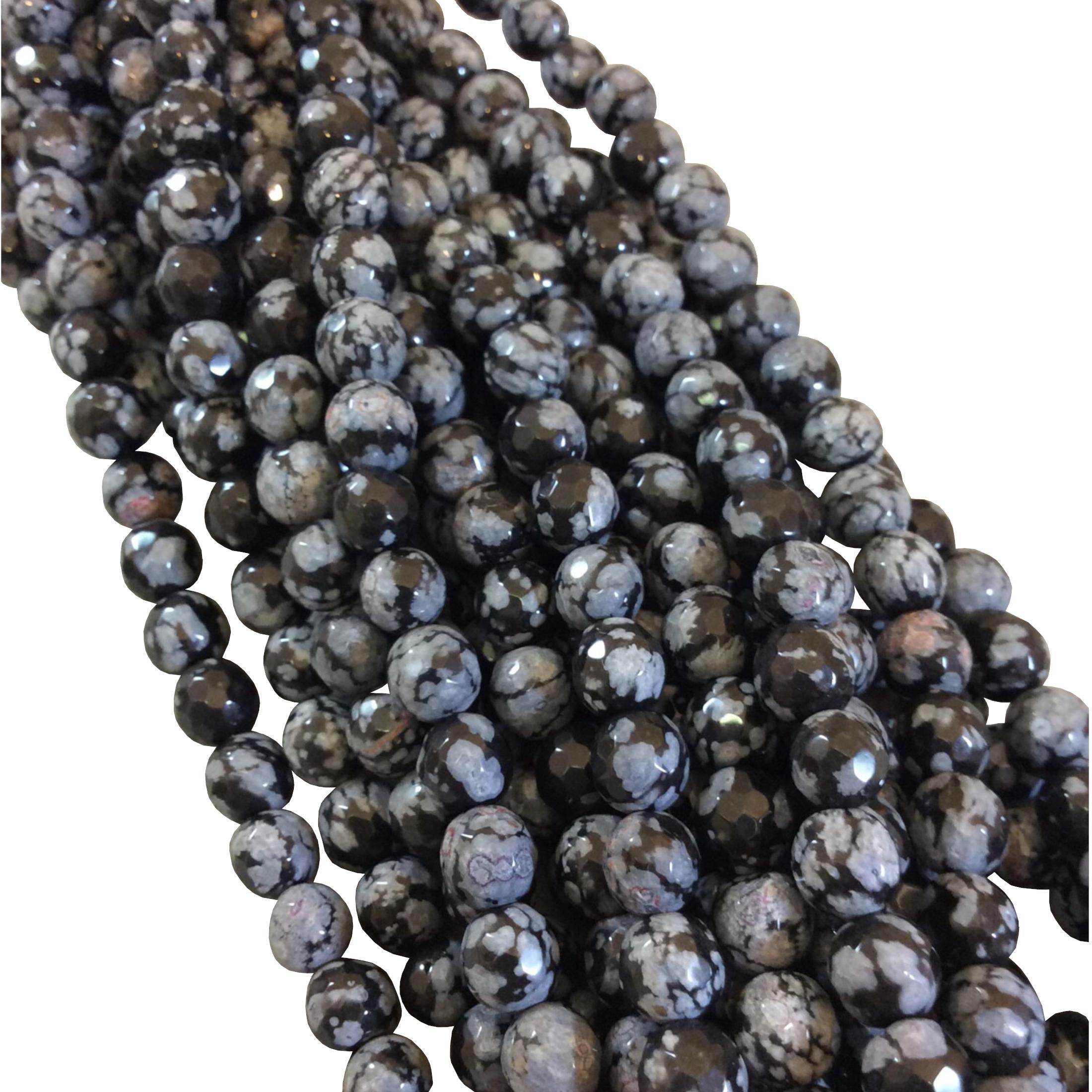 Snowflake Obsidian Elegance: Faceted Round Beads (6-10mm) For Unique Jewelry Designs"