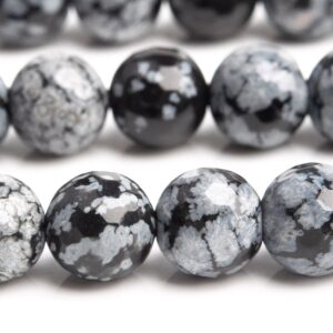 Genuine Natural Snowflake Obsidian Gemstone Beads 7-8MM Black & Gray Micro Faceted Round AAA Quality Loose Beads (100859)