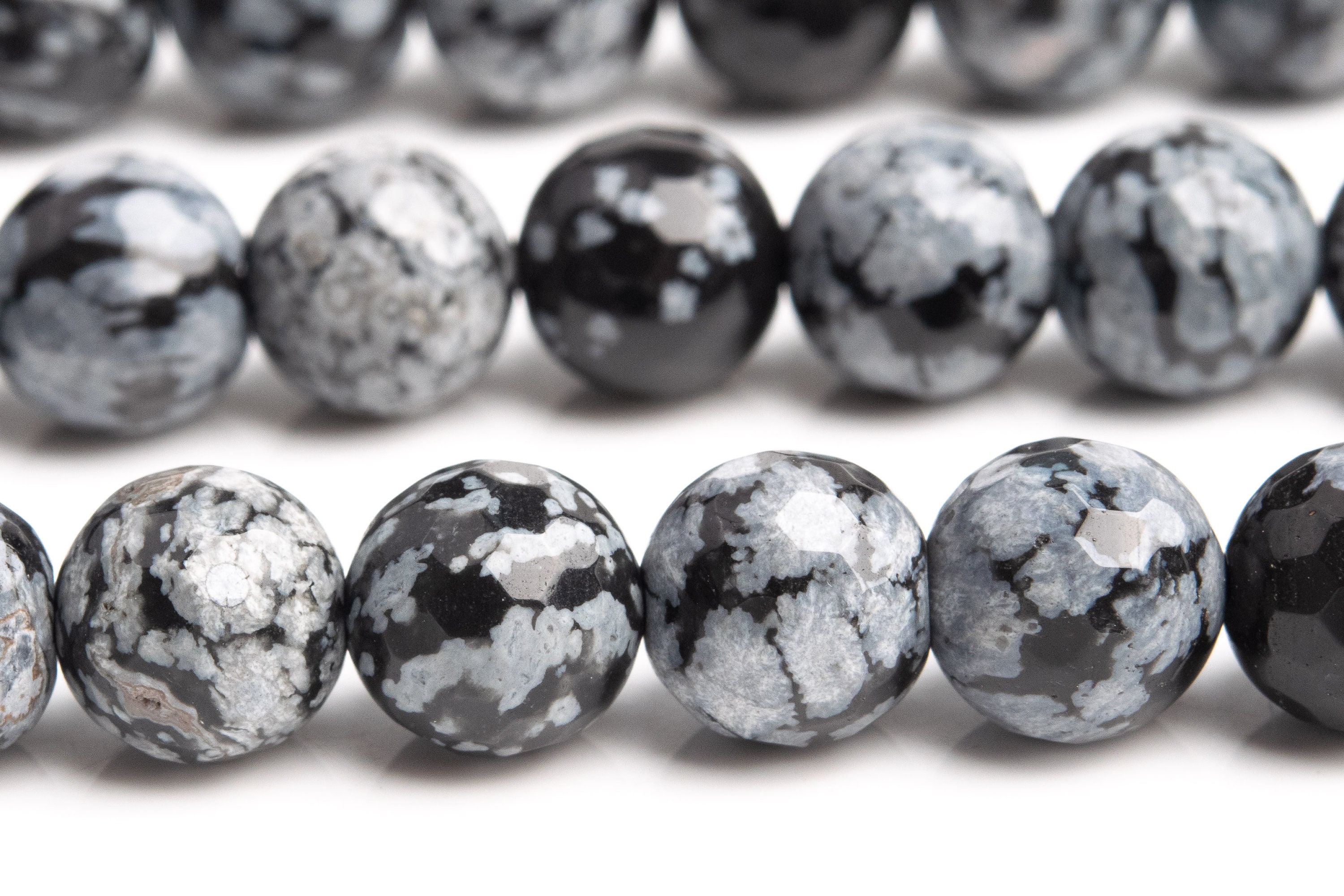 Genuine Natural Snowflake Obsidian Gemstone Beads 7-8mm Black & Gray Micro Faceted Round Aaa Quality Loose Beads (100859)
