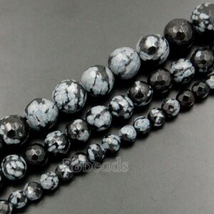 Natural Faceted Snowflake Obsidian Beads, Gem 4mm 6mm 8mm Snow Flake Obsidian Stone Round Jewelry Gemstone Beads, For Jewelry Making