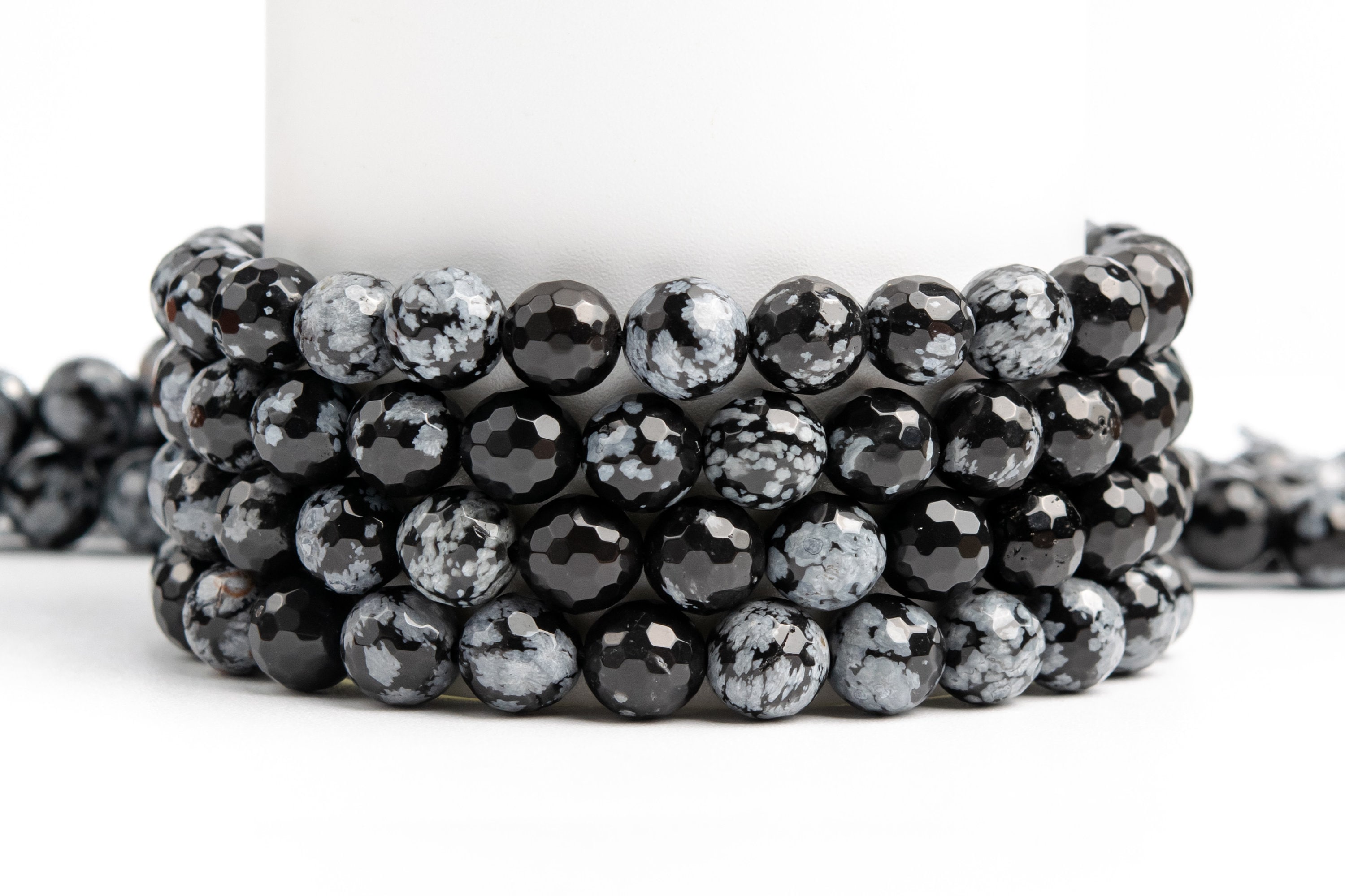 Natural Snowflake Obsidian Gemstone Grade Aaa Micro Faceted Round 7-8mm 10mm 12mm Loose Beads