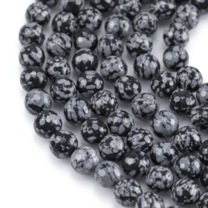 Natural Faceted Snowflake Obsidian High Quality in Faceted Round- 4mm, 6mm, 8mm, 10mm, 12mm- Full 15.5 Inch Strand Gemstone Beads
