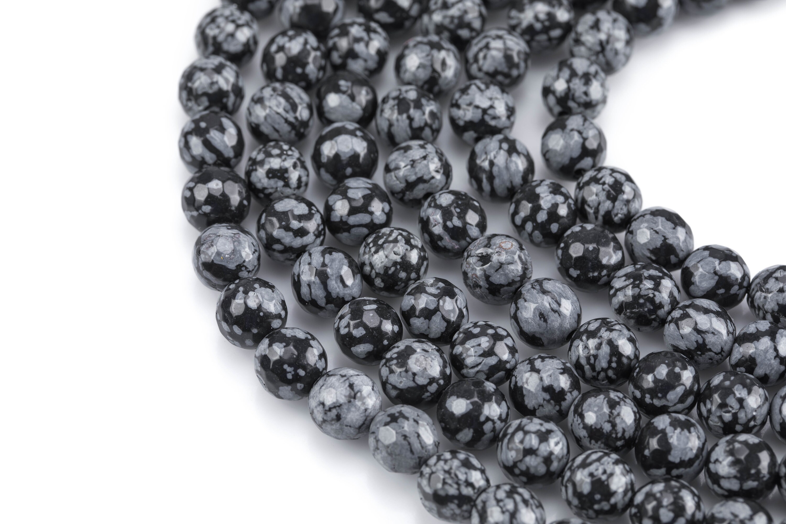 Natural Faceted Snowflake Obsidian High Quality In Faceted Round- 4mm, 6mm, 8mm, 10mm, 12mm- Full 15.5 Inch Strand Gemstone Beads