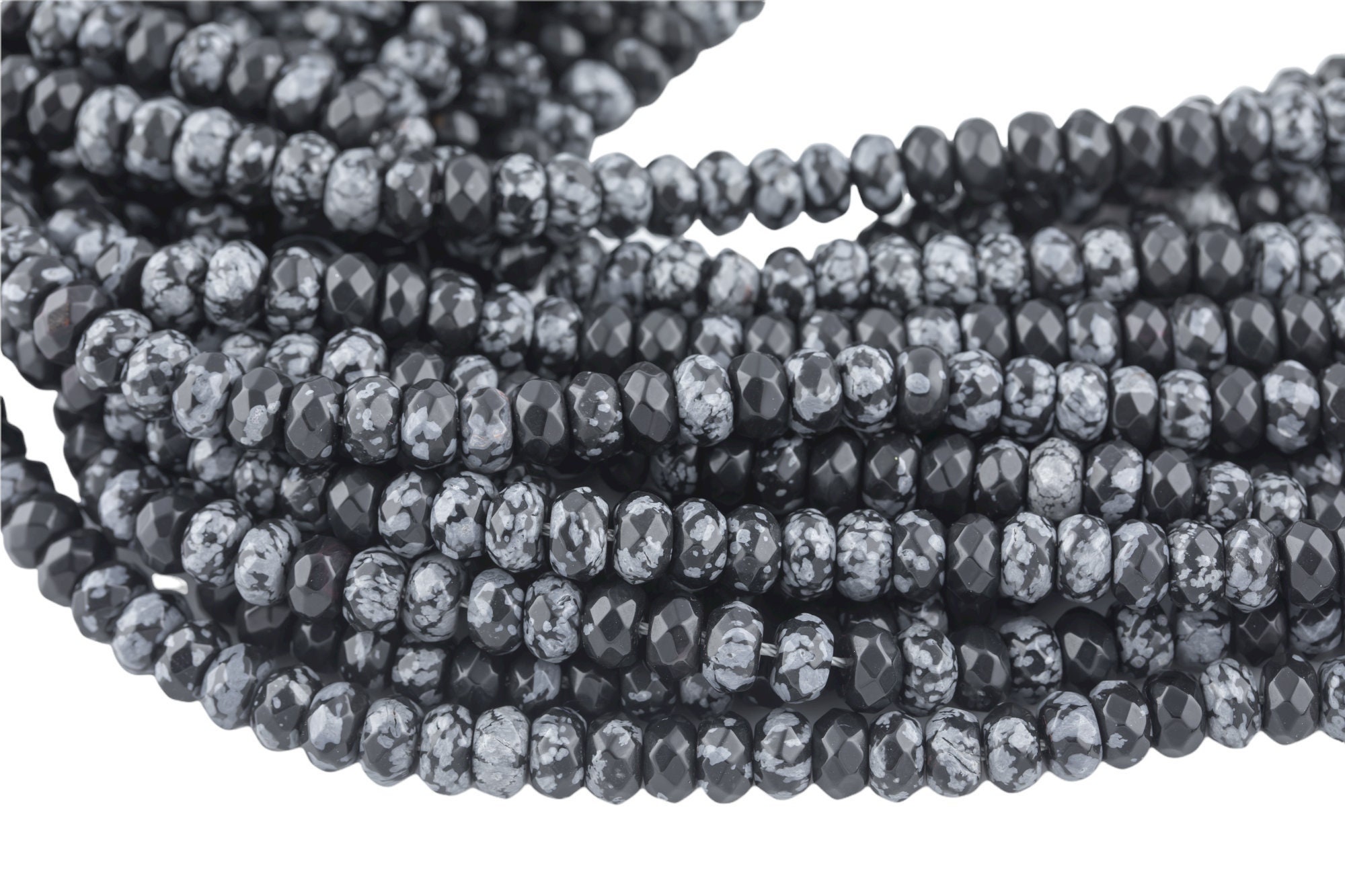 Natural Snowflake Obsidian High Quality In Faceted Roundel, 6 And 8mm- Full 15.5 Inch Strand-full Strand 15.5 Inch Strand Gemstone Beads
