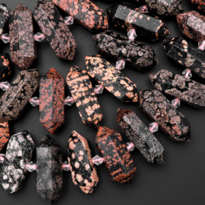 Natural Red Snowflake Obsidian Faceted Double Terminated Points Center Drilled Focal Pendant Beads 15.5" Strand