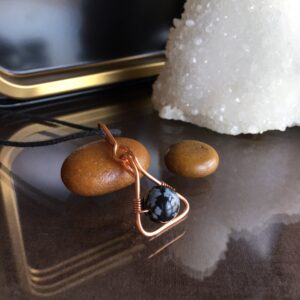 Snowflake Obsidian Copper Wire Wrapped Necklace Snowflake Obsidian Copper Wire Wrapped Necklace